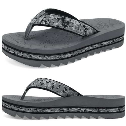 Image of ONCAI Flip Flops for Women, Fashion Printed Platform Sandals Woman with Arch Support Yoga Mat Cushion, Lightweight Summer Beach Outdoor Chunky Non-Slip Rubber Soles US Size 5-11