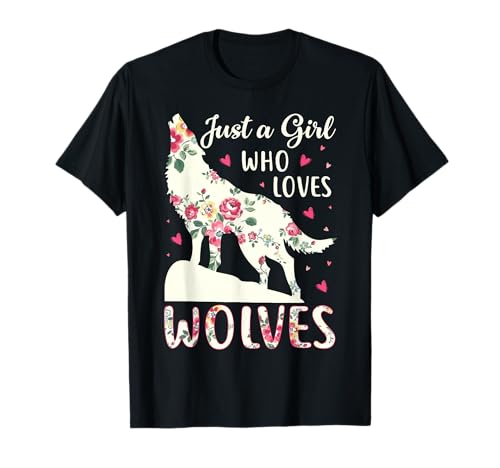 Image of Just A Girl Who Loves Wolves Cute Wolf Silhouette Flower T-Shirt
