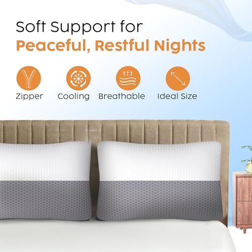 Image of CareFoam Height Adjustable Microfiber Sleeping Pillows - Set of 8 | 16 inch x 24 inch| Soft, Supportive & Washable | Ideal for Back, Side & Stomach Sleepers | White & Grey Cover