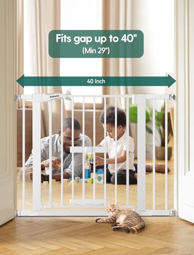 BABELIO New Version Baby Gate with Cat Door Adjustable,29-40\" Metal Pet Door for Stairs & Doorways,Pressure Mounted,No Tools Needed,White - Thumbnail 7