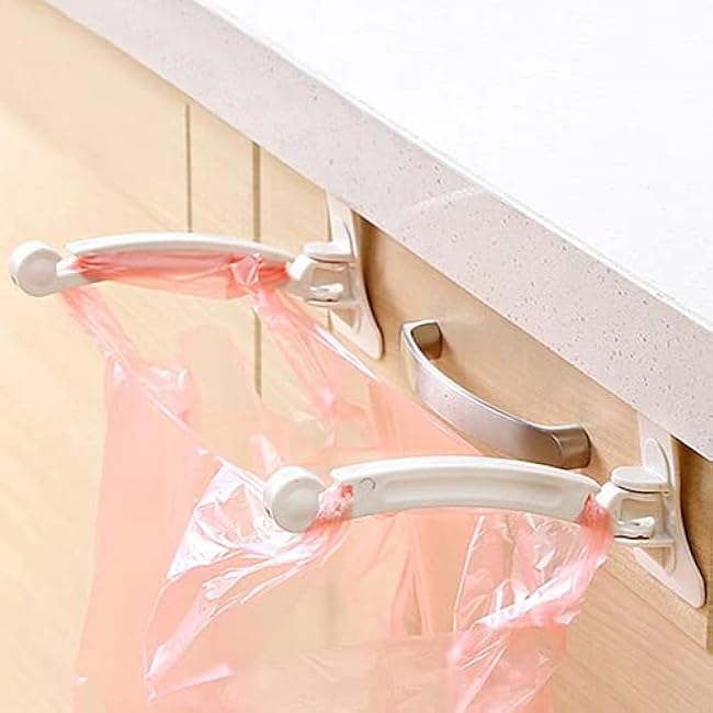 Kitchen Cupboard Door Back Garbage Bag Holder Stand Hanging Rack Over Cabinet Trash Bag Holder Dish Towel Hanger Organizer Random