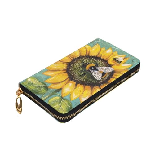 bee & Sunflowers Printed Long Wallet for Women Men Cute PU Leather Wallet with Coin Purse and Credit Card Holder3
