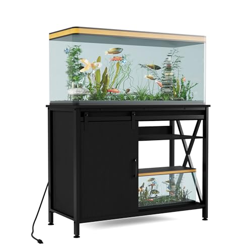 Image of 55 Gallon Fish Tank Stand, Large Aquarium Stand with Accessories Storage, Double Tankl Stand, Metal Frame Reptile Tank Table, 850LBS Capacity (Black, 55-75 Gallon)