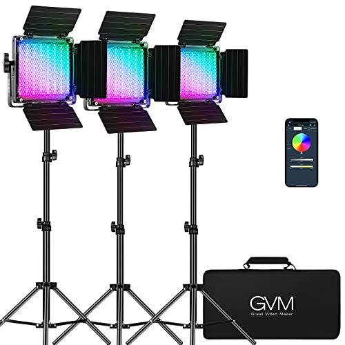 Image of GVM RGB Video Lighting, 360 Full Color Led Video Light with APP Control, 3 Packs 850D Photography Lighting Kit CRI 97, YouTube, Aluminum Alloy Shell