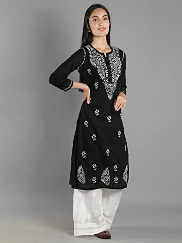 Image of Seva Chikan Hand Embroidered Lucknowi Chikankari Cotton Kurta Kurti for Womens SCL4219