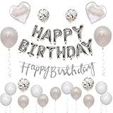 【Amazon.co.jp限定】風船 誕生日 飾り付けセット 推し活 Happy Birthday バースデーバルーン ガーランド 紙吹雪風船 パーティー お祝い 記念日 サプライズ 王冠 男女兼用 可愛い おしゃれ (シルバー)