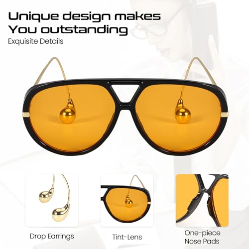 SODQW Oversized Aviator Sunglasses for Women With Earring Trendy Large Big Double Bridge 2025 Designer Ladies Shades4