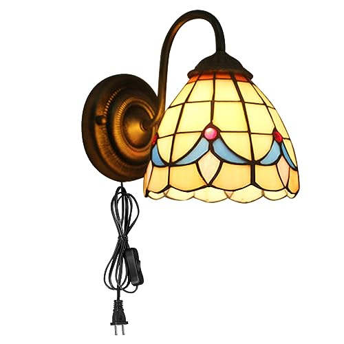 Image of Kiven Wall lamp E26 1-Light Plug-in Bulb not Included Wall Sconce Glass Shade 6 Foot Black Cord(BD0525)