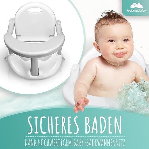 WOLKENGLÜCK® Badewannensitz Baby ab 6 Monate - ergonomischer Anti-Rutsch-Badesitz mit starken Saugnäpfen für Dusche oder Badewanne [belastbar bis 20 kg]