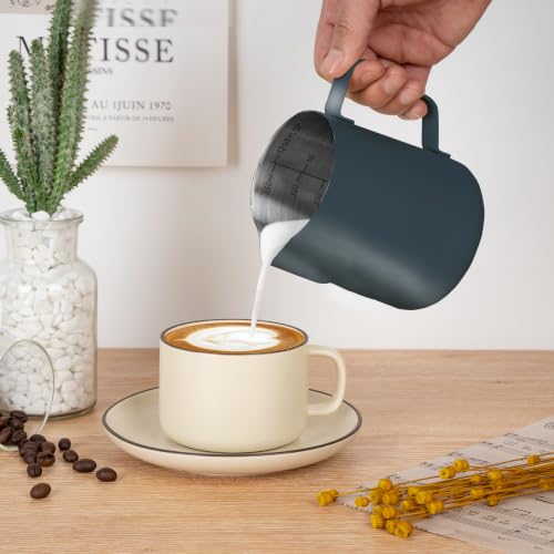 Image of Amrules Milk Frothing Pitcher 12oz Frother Cup Barista Tools, Blue
