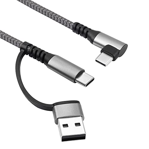 RIIEYOCA 60W USB C to USB C Right Angle USB C Fast Charging Cord 3.1A 2 in 1 USB-A/C to USB-C Charging Cable Compatible with All USB C Port Devices(3.3FT,1-Pack)