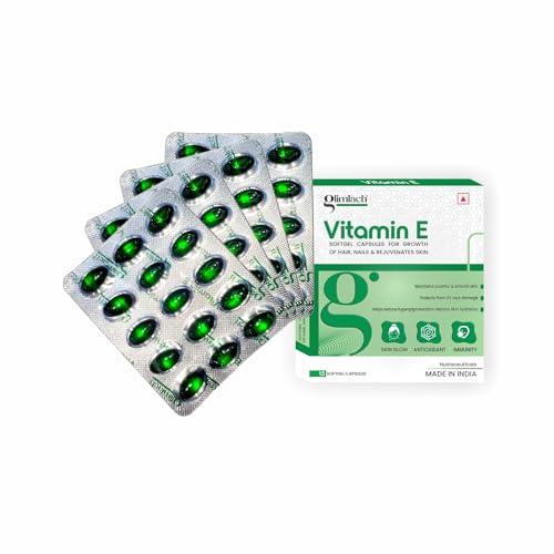 GLIMLACH Vitamin E Capsule for Glowing Face, Skin and Hair Nutrition, Vitamin E Capsule Pack with Nutrient-Rich Formulation for Face Care, Skin Care and Hair Care (15 Capsules Each) (Pack of 4)