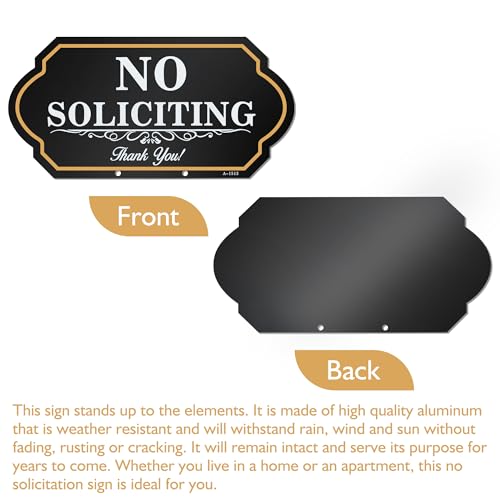 Image of No Soliciting Sign for House with Stake - 40-mil Thick Aluminum - 5x10 Inch /37 Inch High - Adjustable Height - Outdoor Yard Sign for Home and Front Door (A1513)