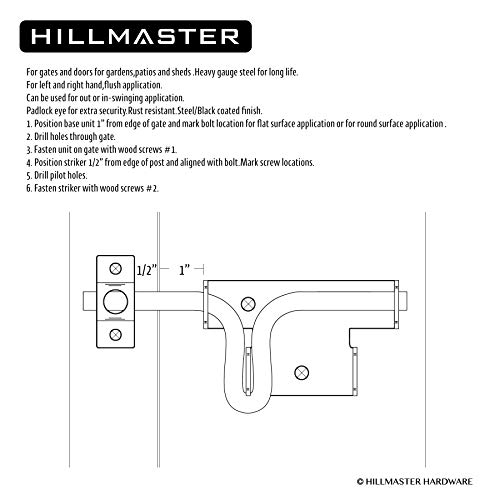 HILLMASTER Heavy Duty Slide Bolt Gate Latch with Padlock Hole, Sliding Bolt Gate Lock Door Latches Hardware for Wooden Fences Barn Doors, 2 Pack