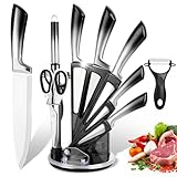 MDHANDD 9-teiliges Messerset, Küchenmesser Set mit Messerblock und Schleifstein – Edelstahlmesser, Messer Set für Schneiden Schneiden Würfeln Hacken (Gradient Schwarz)