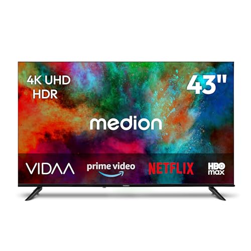 MEDION 108 cm (43 Zoll) Ultra HD Fernseher (Smart-TV, HDR10, VIDAA Store, HBO Max, MagentaTV, Prime Video, Disney+, DAZN, Paramount+, HbbTV, PVR, Bluetooth, MD 843201)