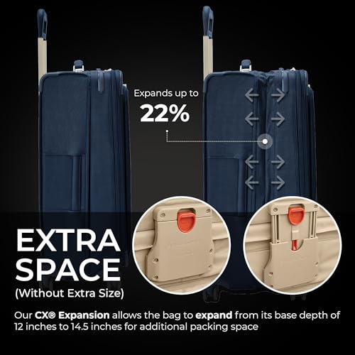Image of Briggs & Riley 29 inch Large Expandable Spinner - Checked Luggage for Travel, Suitcases with Wheels, Softside Rolling Bag for Men & Women, Self-Repairing Zipper - Baseline Collection, Navy