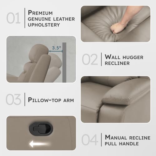 Image of Lexicon Leather Match Manual Recliner Sofa, Wall Hugger Recliner, Latte