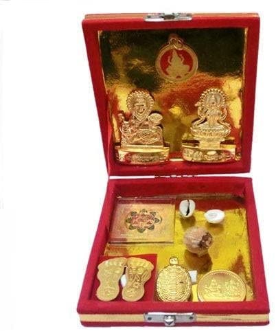 Spiritual Imagine Mart Laxmi Kuber Dhan Versha Box (Small Bhandari), Rectangle Shape, Wood and Brass Made, Size Aprox 11cm and 60g, Pack of 10 Items Small Bhandari in Box