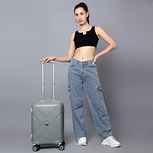 Image of Trolley Bag Small Size, 56 cms Hard Side Travel Bag for Women, 8 Wheel Luggage Suitcase for Travelling, Cabin-Friendly, Scratch Resistant, Trolley Suitcase (Grey., Small)