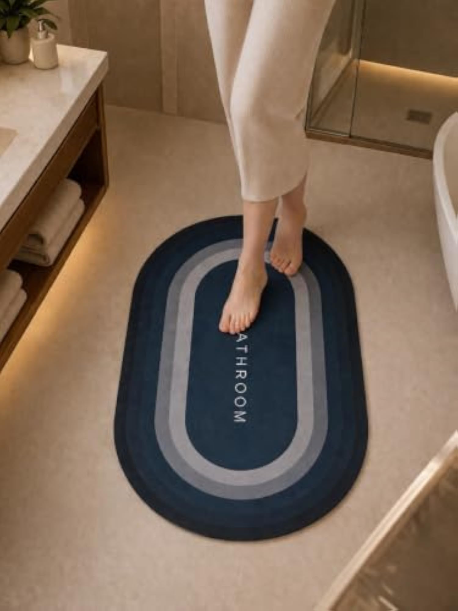 Oval Diatomite Bath Mat, Navy Blue