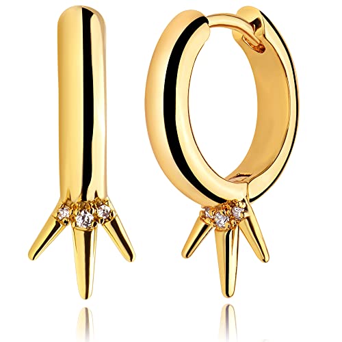 Imagen de Mevecco Pendientes de aro chapados en oro de 18 quilates con brillantes cuentas geométricas de circonita cúbica para mujer