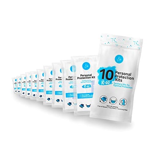 pH Advantage Kits de Proteção Pessoal Tudo-Em-Um para Viagem - Pacote com 10 - com Luvas de Plástico, Lenços Umedecidos para Limpeza Das Mãos, Máscara Facial Descartável