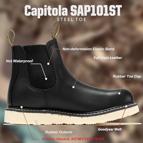 ROCKROOSTER Capitola Steel Toe Slip On Work Boots for Men, 6" Chelsea Wedge Work Boots, Traction Lug Rubber Outsole, 100% Leather, Anti-Fatigue, Breathable, ASTM F2413-18 M/I/C EH, SAP101ST, SAP102ST2