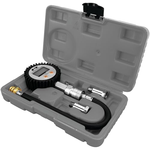 Performance Tool W89747 Digital Compression Tester - Accurate Diagnosis for Engine Performance, 300 PSI Gauge, Quick Disconnect Fitting, Stepped Adapters, Auto Shut-Off, Battery Included