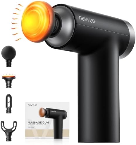 Mini-Massagepistole mit Wärmefunktion, 9 Geschwindigkeiten, 4000 U/min | Automatische Geschwindigkeitsmodi und Leisem Betrieb Muskelmassagepistole für kraftvolle Massagen, Geschenk