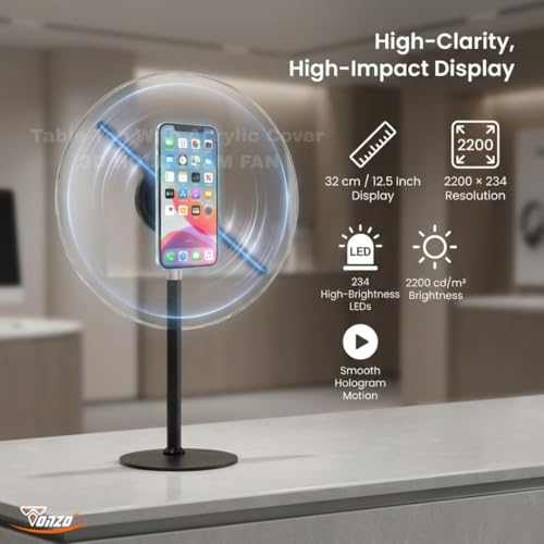Image of TONZO 3D Hologram Fan 32cm Table Top & Wall Mount Advertising Display with Acrylic Cover, 234 LED for Shop, Home decor, Party, Event, Festival & Gifting Purpose|1 Year Warranty