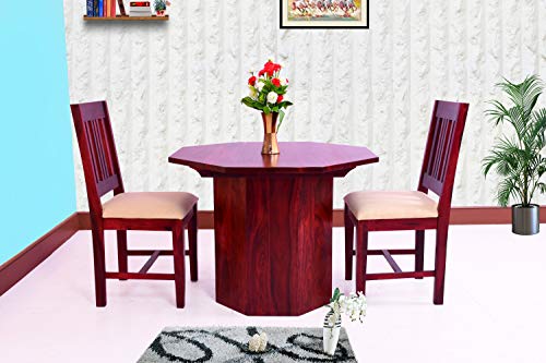Image of Sheesham Wood 2 Seater Dining Table Set for Living Room Wooden Dining Table with 2 Chairs Furniture for Home (Mahogany Finish)