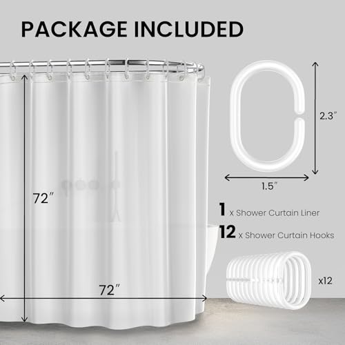image for LiBa Bathroom Shower Curtain with 12 Shower Rings- Waterproof Plastic 