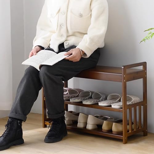 Banc porte-chaussures bambou gain de place meuble de rangement d'entrée compact 2 niveaux - 8
