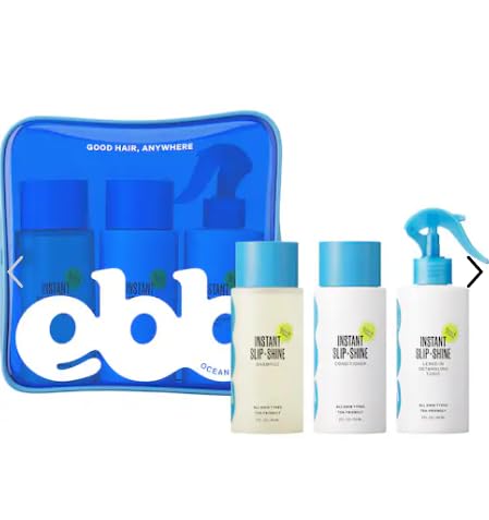 Ebb Ocean Club Mini Instant Slip & Shine Hydrating Hair Set, Travel Size Shampoo Conditioner and Leave-In Detangling Tonic, 3 oz Each, Vegan