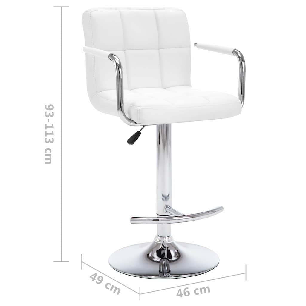 Taburete de bar de piel sintética blanca con respaldo y reposabrazos, altura regulable, giratorio, con reposapiés, estructura de acero resistente, diseño moderno para cocina, comedor, mostrador