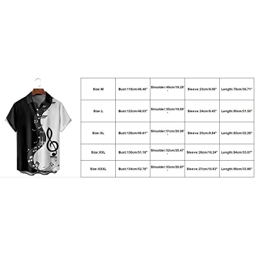 Fxbar Men's Musical Notes Printed Short Sleeve Hawaiian Shirts Turn Down Collar Button Down T-Shirts4