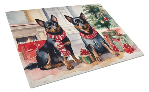 Caroline's Treasures DAC2699LCB Lancashire Heeler Cozy Christmas Glass Cutting Board Large Decorative Tempered Glass Kitchen Cutting and Serving Board Large Size Chopping Board