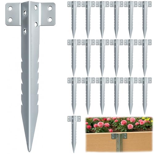 Lot de 20 supports dentelés pour traverses de chemin de fer, piquets en acier galvanisé de 25 cm, fixations en bois dentelées robustes pour lits...