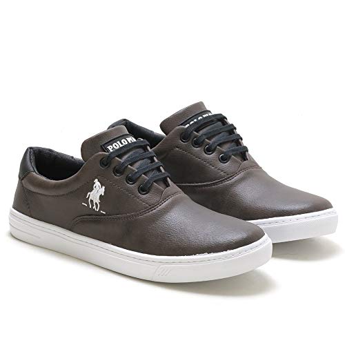 Kit Tênis Casual Polo Sapatênis Masculino Confort + Pulseira Cor:Marrom;Tamanho:43