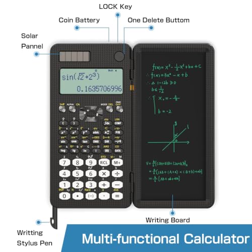 Image of 991MS 349 Functions 2-Line Display Scientific Desk Calculator with Notepad | ROATEE Scientific Calculator Back to Middle High School Supplies for Students Solar & Battery Powered, Foldable Easy to Carry
