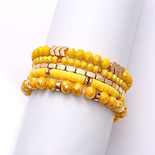 ANGLESJELL Beaded Stretch Bracelets for Women Multilayered Colorful Crystal Heishi Bead Bracelets Boho Stackable Strand Bracelet Set Summer Beach Surfer Bracelet Gifts4