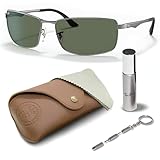 Ray-Ban RB3498 Rectangle Shaped Non-Polarized Sunglasses for Men – Includes Official RAYBAN Eyewear Kit – Ideal Formal & Casual Wear Sunglasses – G-15 Green Lens
