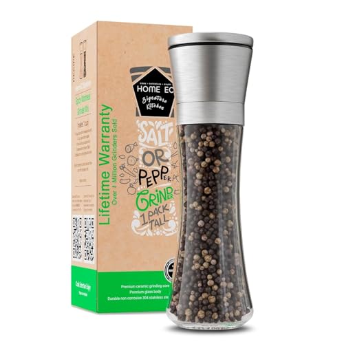 Image of Pepper Grinder or Salt Grinder, Best Spice Mill with Ceramic Blades, Adjustable Coarseness, Black Pepper Mill Grinder Shaker Steel Lid, Big Pepper Mill / 1PCS