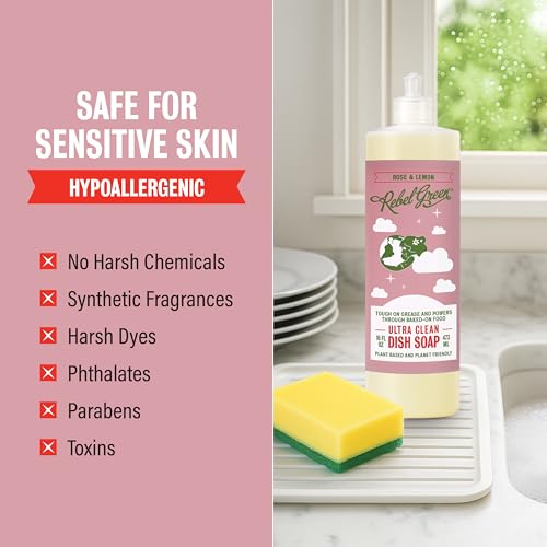 Image of Rebel Green Super Deluxe Dish Soap - Plant-Based Sustainable Dishwashing Soap - Rose & Lemon Scent - 16 fl oz - 2 Pack