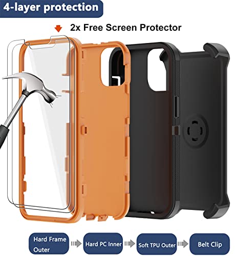 RubCase for iPhone 11 Pro Max Case with Belt Clip Holster, 2 x Screen Protector, Military Grade Drop Protection Heavy Duty Full Body Shockproof Rugged Protective Cover for iPhone 11 Pro Max Orange by RubCase - Image 2