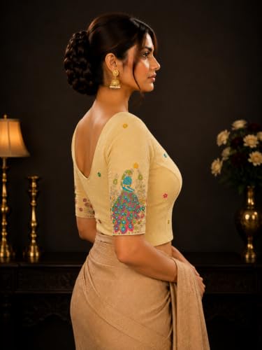 Image of Women's Designer Readymade Stretchable Blouse with Peacock Embroidery Elegant Ethnic Saree Blouse