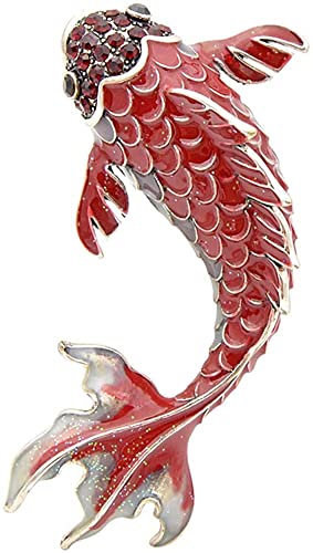 Image of Big Red Carp Fish Brooches For Women Metal Rhinestone Fish Animal Brooch Pin Badges for Clothing Bags Backpacks Jackets Mom's Gifts Remembrance Gift Women Men Fashion Jewellery