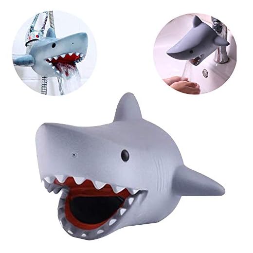 Children’s Faucet Extender Bath Spout Cover for Baby: Sink Extension Hand Washing - Kids Toddler Bathroom Bathtub Fun & Safety - Child Kitchen Accessories (Grey Shark)