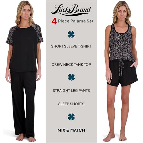 Image of Lucky Brand Women's Pajama Set - 4 Piece Sleep Shirt, Tank Top, Pajama Pants, Lounge Shorts (S-XL)